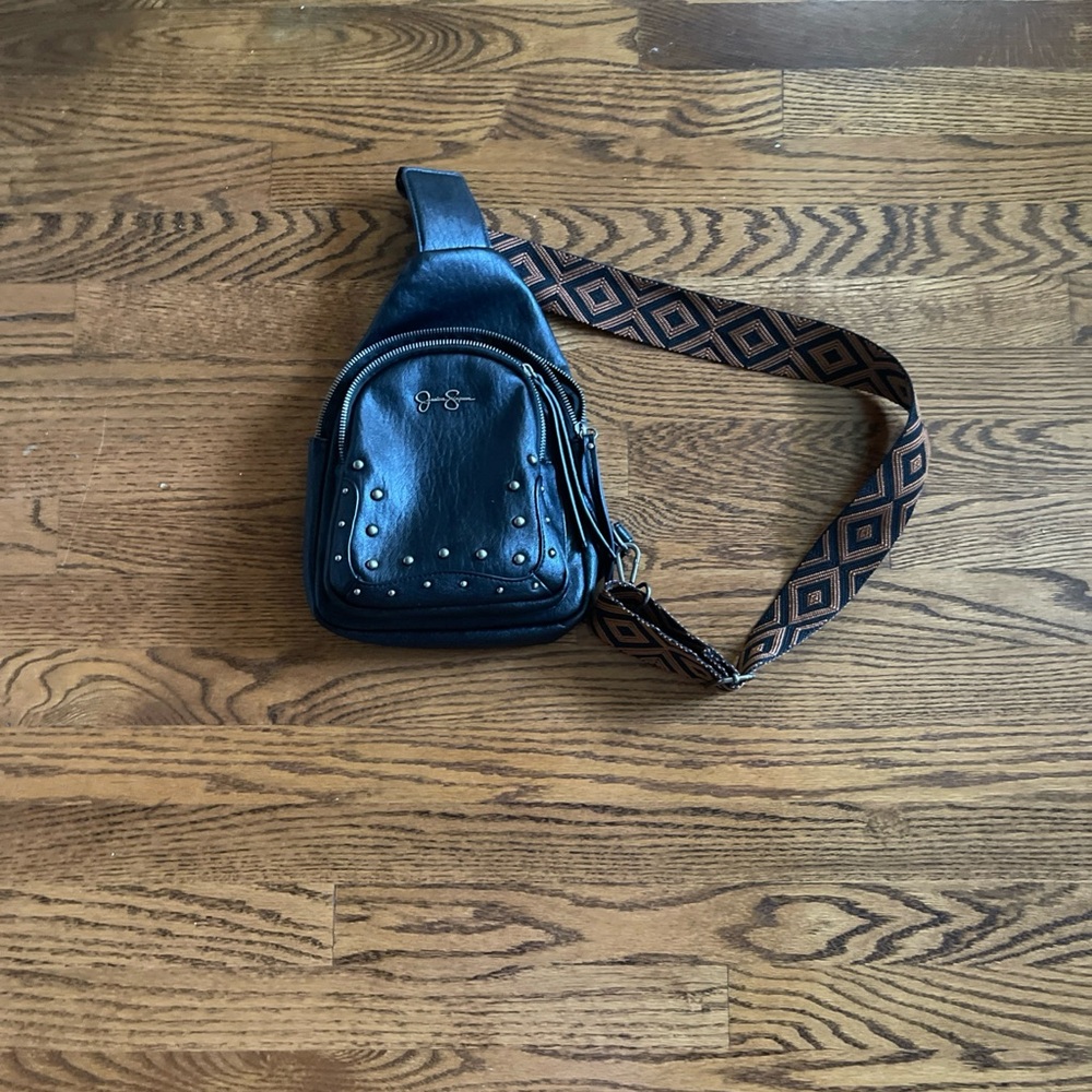 Jessica Simpson Black Belt Bag with Brown Strap